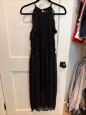 Michael Kors Black Halter Cocktail Dress with Smocked Waist